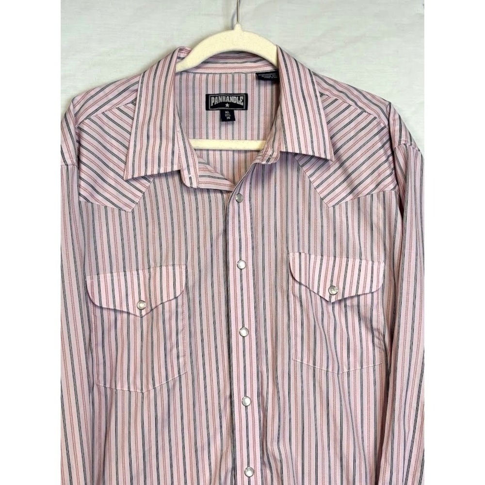Panhandle Slim Mens XL 17.5 36 Pink Stripe Pearl Snap Western Shirt